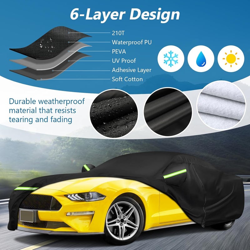 BIGACOVER for Ford Mustang Car Cover Waterproof, Outdoor Mustang Car Covers with Soft Cotton Lining Windproof Heavy Duty Protection Compatible with 1994-2025 Mustang GT/Shelby/Cobra/Bullitt/ECOBOOST - Image 2